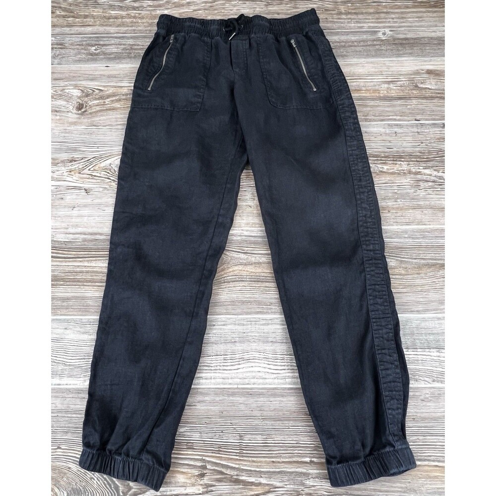 ATHLETA Cabo Linen Joggers Washed Black Sz 4  Zip Pocket Pants 530642-02‎